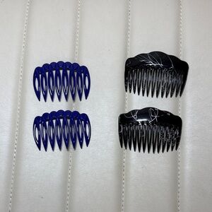 Vintage Style Black & Blue Hair Grip Combs - Set of 4
